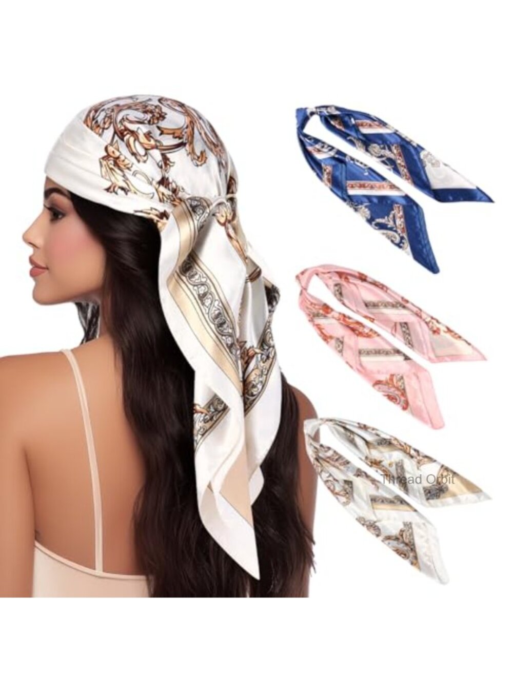 3 Pcs Silk Like Head Scarves 35 Inch Large Printed Square Bandanas